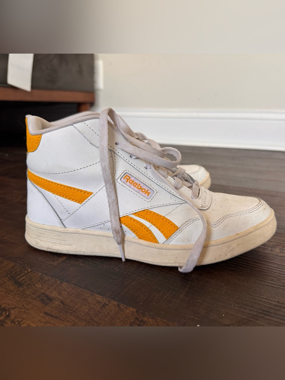 Reebok White and Yellow High-Top Sneakers